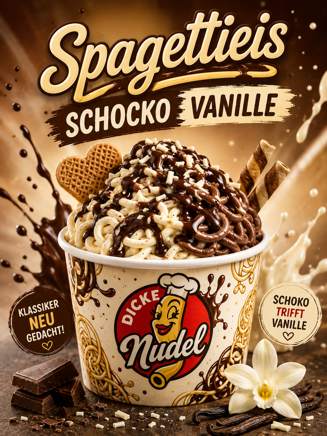 Spagettieis chocolate vanilla ice cream poster